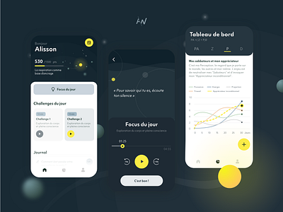 Aporia - Personal development application application design illustration interface meditation mobile particule personal development ui ux