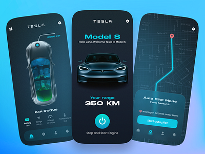 Electric Car App User Interface Design (Dark Mode) brand car car app dark ui darkmode electric car tesla ui ui interaction uiux user experience userinterface ux