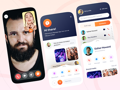 Messago | Video Calling App app design calling calling app chat chat app clean design contact form contact page contact us contacts dark mode dark theme gradient gradient logo icon set mobile app uiux video videocall