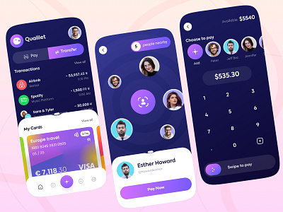 Quallet Payment App bitcoin dark mode design figmadesign google gpay logo mobile money app online payment payment payment app payment form paypal paytm transaction ui uiux upi ux
