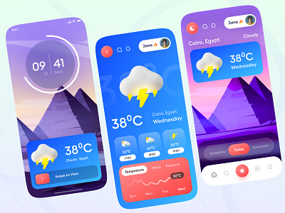 Modern Weather App Design 3d icon adobe xd clean ui dribblers figma temprature weather weather app weather forecast weather icon