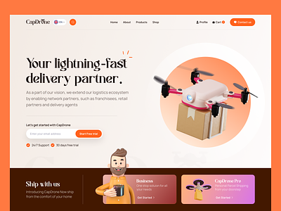 CapDrone | Drone Delivery Service Provider box branding camera delivery app delivery service delivery status drone drone delivery food app location logistics logo modern design order shipping simple uxui vehicle website
