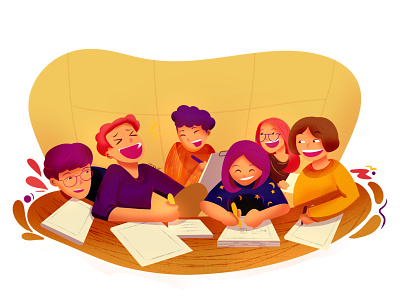 College Life cheerful colorful friend friends friends illustration friendship group happy illustration illustration laugh modern people illustration purple vibrant vibrant color vibrant colors yellow