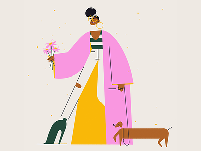 Tuesday Morning animal character coat dachshund design dog doggo fashion flowers graphic design illustration ipadpro pink procreate sketch style walk yellow
