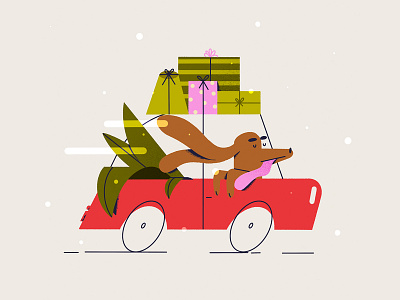 Gone for Gifts character christmas dog doggo festive gifts holidays illustration red car trip