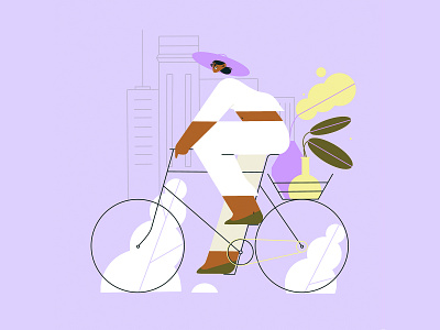 Plans for plants bicycle bike character design flat illustration flowers free freedom happy illustration ride woman