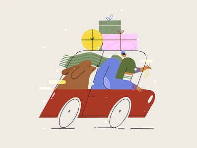 Gone for the weekend character christmas design dog doggo drive flat illustration gifts gone happyholidays holidaymood holidays illustration man weekend