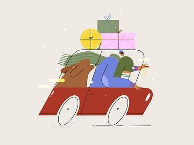 Gone for the weekend character christmas design dog doggo drive flat illustration gifts gone happyholidays holidaymood holidays illustration man weekend