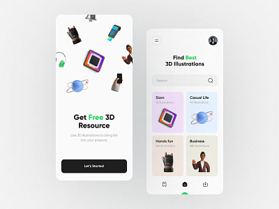 3D Resource Mobile App 3d 3d design 3d illustration 3d resource clean ui illustration mobile mobile app rayfan tio saputro design resource ui ux vector