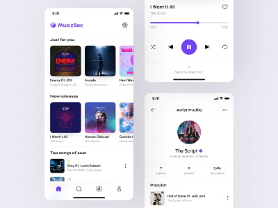 MusicBox - Music Mobile App album app clean design discover lyric mobile mobile app mobile deisign music music app music mobile app music player play player popular shot song