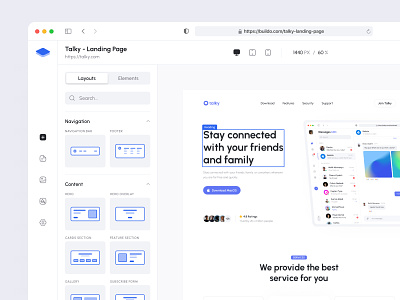 Buildo - Website Builder app clean component dashboard development editing elements layouts library no-code page builder publish tool ui ux web web design website website builder
