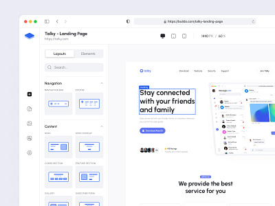 Buildo - Website Builder app clean component dashboard development editing elements layouts library no code page builder publish tool ui ux web web design website website builder