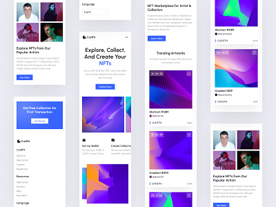 Crafftt: NFT Marketplace Landing Page Mobile Responsive artwork bitcoin blockchain clean crypto cryptocurrency digital art ethereum finance landing page marketplace mobile nft nft marketplace popular shot responsive ui ux wallet website