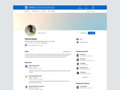 LinkedIn Redesign - Profile clean dashboard freelance linkedin portfolio profile redesign social media ui ux webapp website