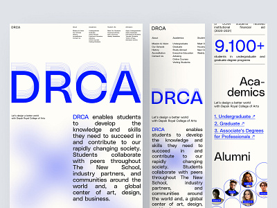 DRCA - Design College Responsive Landing Page agency bold brutalism landing page large type responsive typography ui university ux web design website