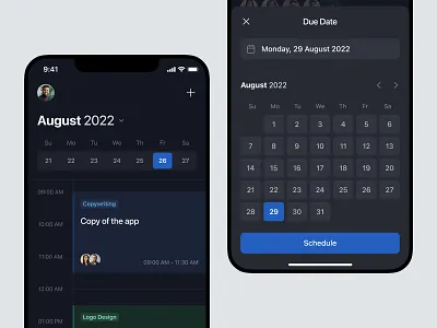 Projekan - Project Management Mobile App app calendar clean collaboration dark management mobile plan productivity project saas schedule task timeline ui ux workflow