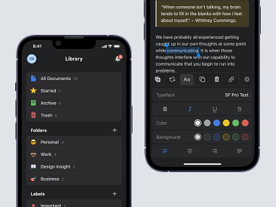 Nulis - Notes Mobile App Dark app clean component dark diary ios mobile notes sticky notes text decoration ui ux