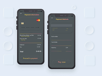 Credit Card Checkout app design neumorphic ui ux