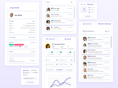 Instagram direct messenger app bot cards chat concept creative dashboard design instagram interface messages platform profile template ui ux web design