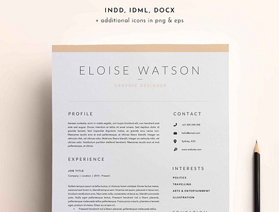 3 Page Resume Template | INDD + DOCX cover letter template coverletter creative design cv template professional resume profile resume resume template