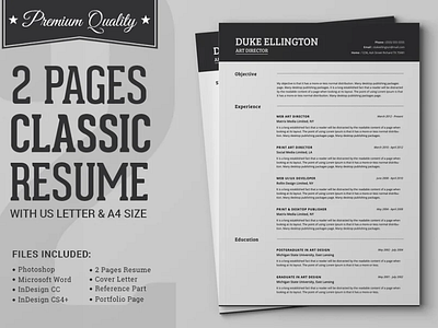 Two Pages Classic Resume CV Template