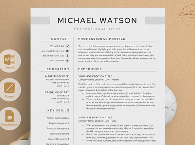 Resume/CV - The Watson | Download Now cover letter creative resume design cv template job resume template student resume template template