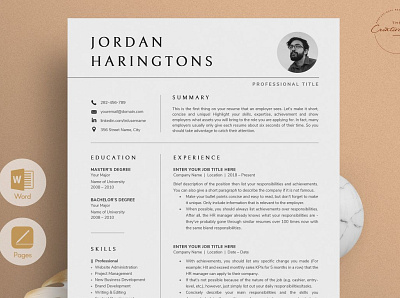 Resume/CV - The Jordan | Download Now creative design cv template logo professional resume resume resume template