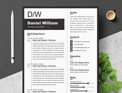 Engineer Resume Template for Word coverletter creative design cv template illustration professional resume resume resume template