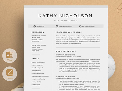 Resume/CV - The Kathy coverletter creative design cv template design illustration logo professional resume resume resume template