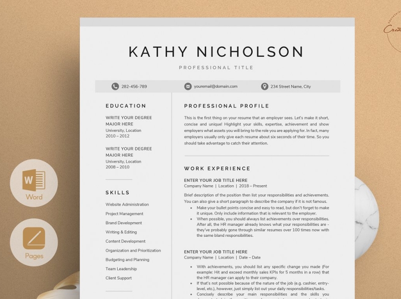 Resume/CV - The Kathy by Professional Template | Creative Graphic ...