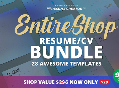 Entire Shop - Resume/Cv Bundle coverletter creative design cv template design illustration logo professional resume resume resume template ui