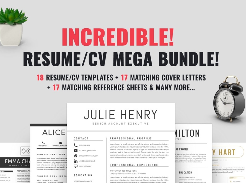 Resume/CV Mega Bundle coverletter creative design cv template design illustration logo professional resume resume resume template