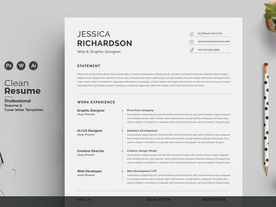 resume template coverletter creative design cv template design illustration logo professional resume resume resume template ui