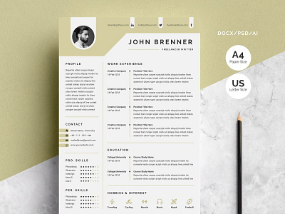 Modern Resume Template & cover Letter coverletter creative design graphic design professional resume resume resume template