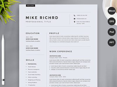 Clean Resume CV branding coverletter creative design graphic design logo motion graphics professional resume resume resume template