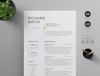Professional Resume/CV Template | Download Now animation branding coverletter creative design graphic design logo motion graphics professional resume resume resume template ui