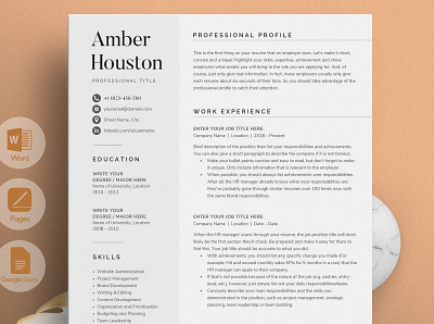 Resume/CV - The Amber cover letter template creative cv design creative design cv cv template logo professional resume resume resume template