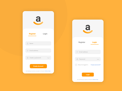 01. Registration and Login screen - Amazon redesign amazon app app redesign dailyui log in login design login form login page login screen redesign register register form registration registration form registration page sign up sign up form sign up page sign up screen