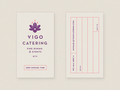 Vigo Catering Business Card catering cooking crocus fauna flora floral flower hospitality lockup lotus petals saffron