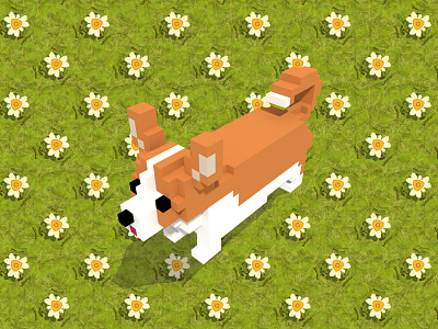 A panda made using only geometric shapes (mostly hexagons). 3d animal dog flower geometric green illustration pattern voxel voxelart