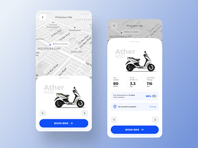 Ather - Electric Bike Booking app bike booking cab concept design electric ui