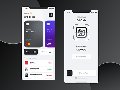 Payment App UI qr code gradient card pay payment credit card credit dailyui concept app ui