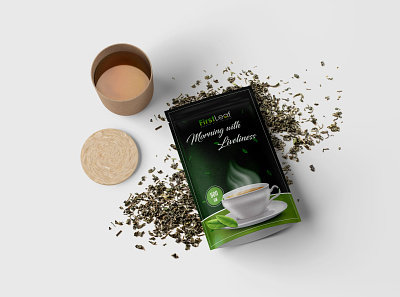 First leaf Tea Package Design classic design green leaf pack package packaging paper pattern plant print ready stylish tag tea tea bag template wrap