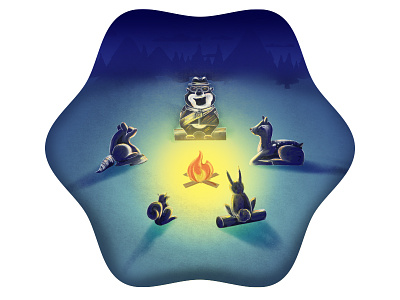 Critter Camp badger camping critters ember fire illustration woods