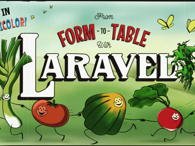 Laravel, Vegetarian Style code school dancing vegetables digital farm illustration procreate retro animation retro cartoon technicolor vegetables