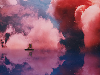 boat in a cloud boat boy bright cloud design illustration photomanipulation