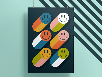 "You should smile more." (gag) colorful design emoji faces funny geometric graphic happy illustration poster retro smile smiles smiley smiley face smily vector