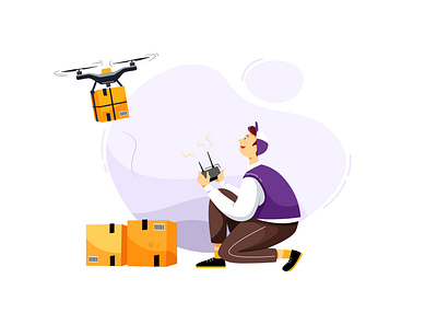 Drone Delivery Service Vector Illustration bicycle box carry courier delivery drone express illustration logistic package service shipment superman transport vector