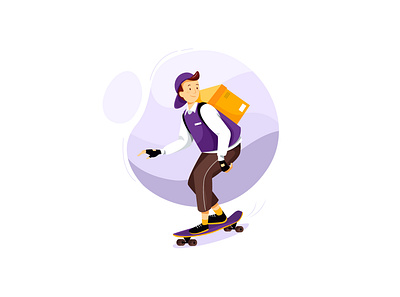 Delivery Service Order with Skateboard app bicycle box carry courier delivery drone express illustration kit logistic mobile order package service shipment superman transport ui vector