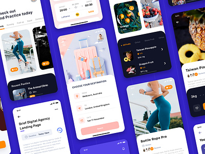 Multipurpose Card-based UI Kit app book chat concept feed form interface kit material message mobile mobile ui profile sign social travel ui ui kit
